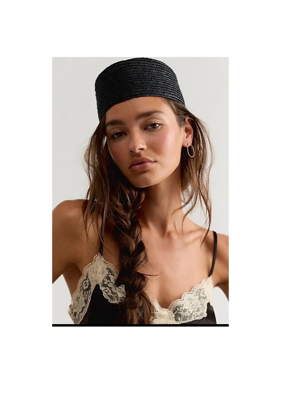Lemonade Collective Jackie Palm Black Straw Pillbox Hat